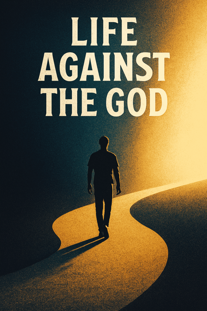 Life Against the God – featured image showing a human silhouette walking on a symbolic path from darkness into light, representing hope and faith in life’s journey.